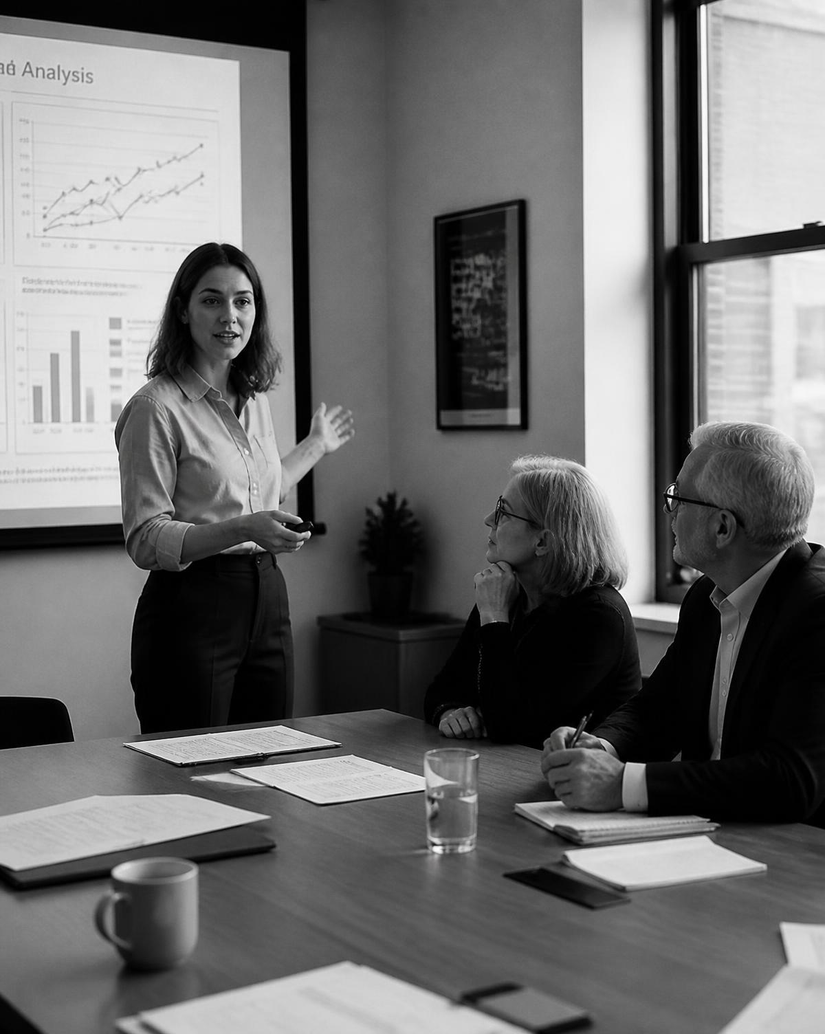 A Fellow presenting analysis to professional mentors